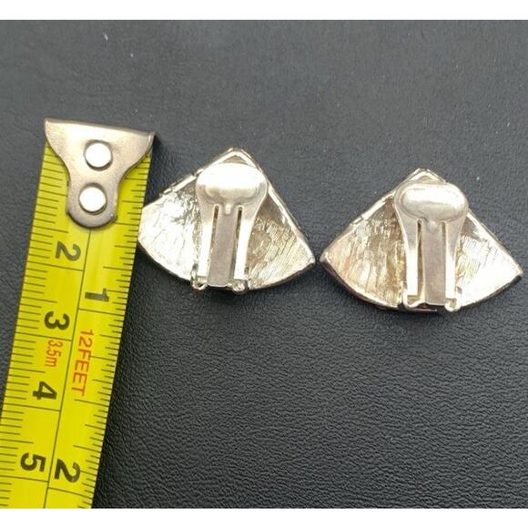 Vintage 80’s Silver Tone With Red & Black Enamel Clip On Earrings - Picture 3 of 3